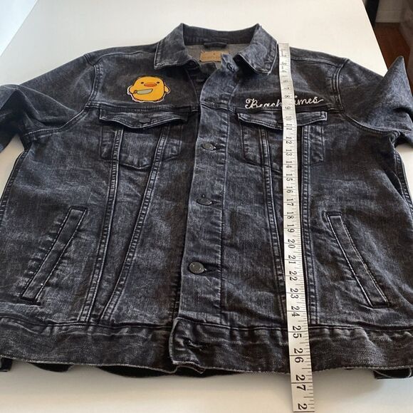 Embellished Black Oversized Denim Jacket Size L - Picture 10 of 11